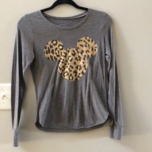 Disney Cheetah Print Mickey Grey Long Sleeve